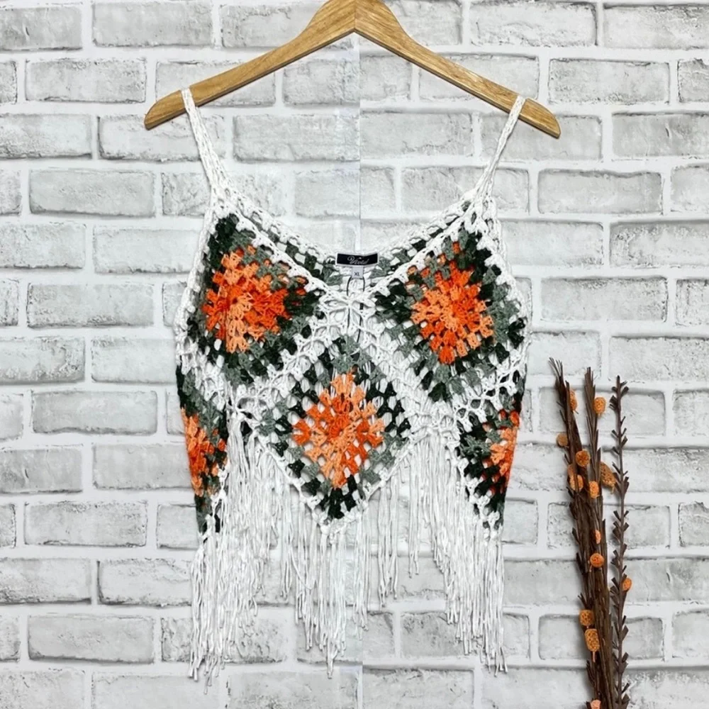 NWT Vivid Loose Knit Crochet fringe Beach Coverup - Picture 1 of 5